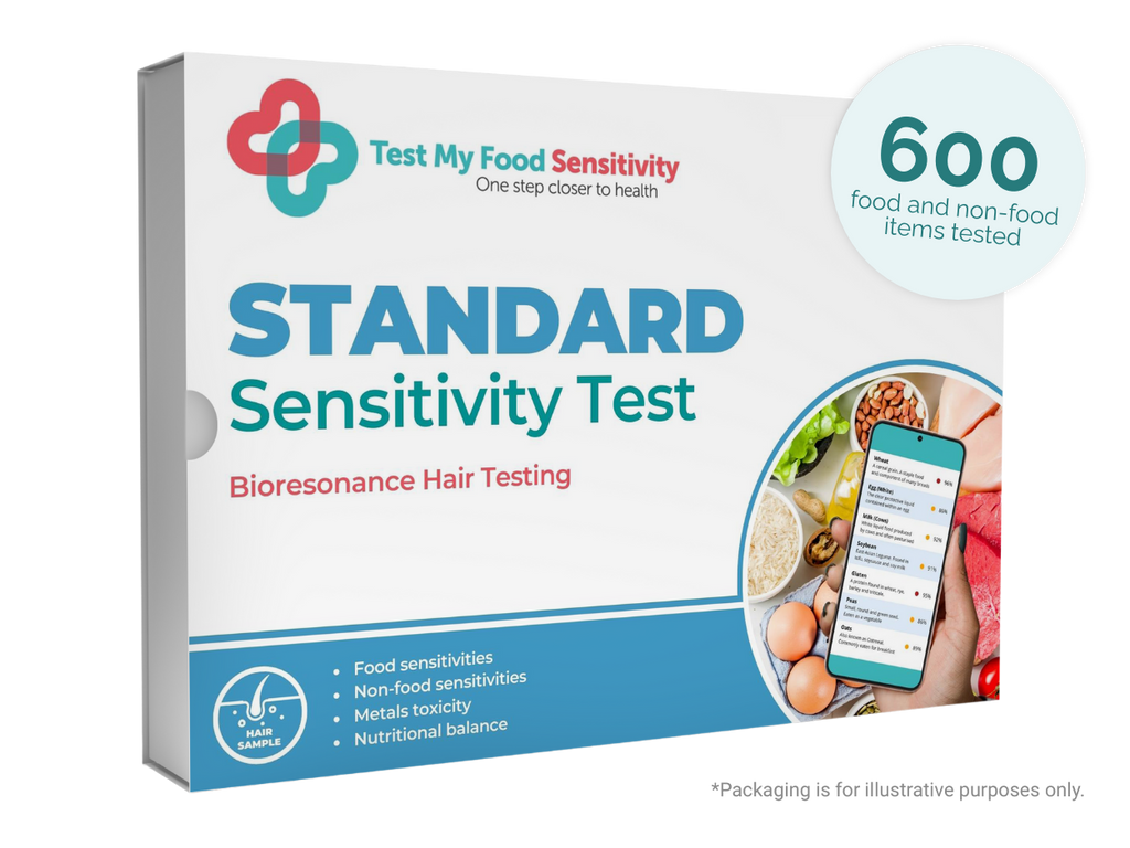 Box for a Standard Sensitivity Test with branding and product details on a white background